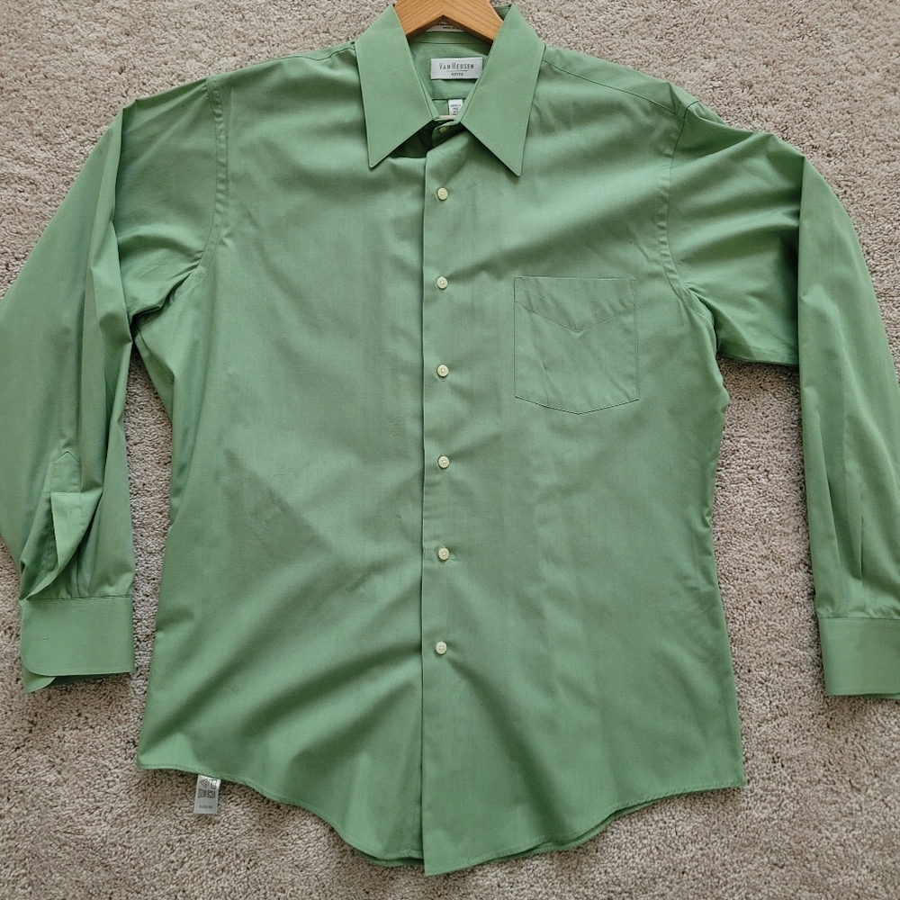 Long Sleeve Button-Down Shirt In Lime Green, Size 16 1/2  34/35  Large.